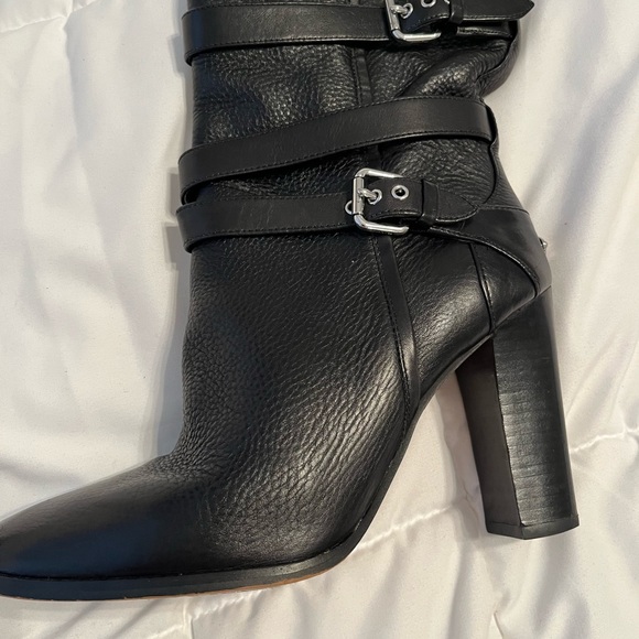 COACH ALEXANDRA BLACK LEATHER MID-CALF BOOT-BUCKLE 9 - Picture 9 of 12